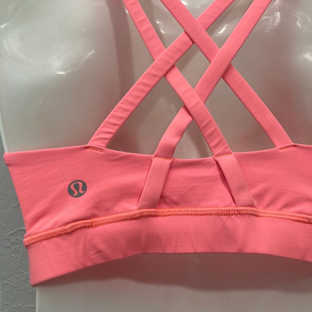 Lululemon Women’s Size 6 Energy Bra Long Line Neon Orange Sports Bra Crossback - Picture 6 of 10
